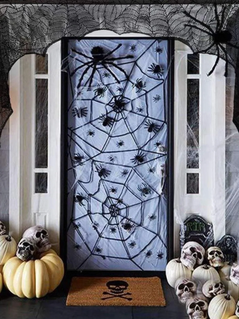 Spooky Spiderweb Lace Mantel Runner - Black Halloween Decor